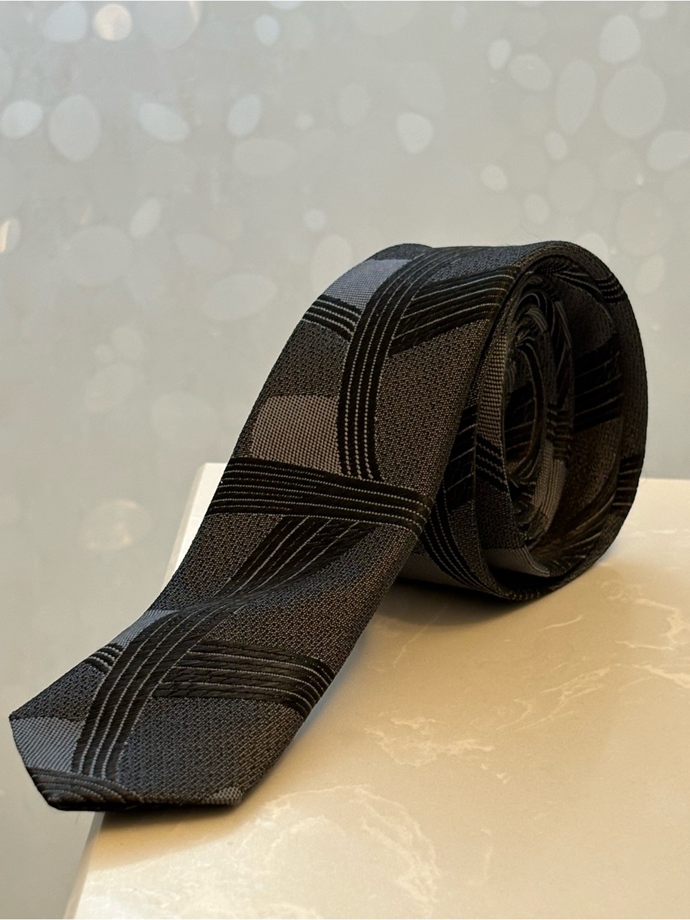 EXCHANGE Black and Charcoal Patterned Men's Tie
